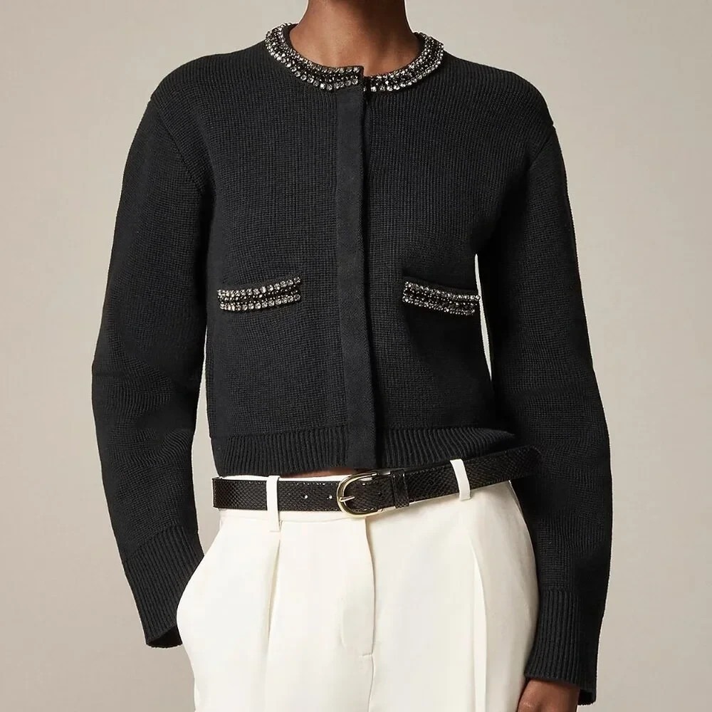 J Crew Relaxed Emilie Sweater Lady Jacket Womens S Jewel Trim Preppy Cardigan